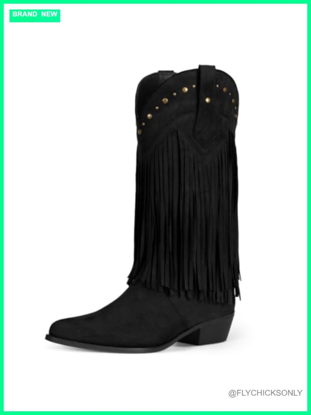 Fringe Cowboy Boots Mid Calf Chunky Heel Western Faux Suede Women